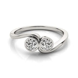 14k White Gold Bezel Set Curved Band Two Stone Diamond Ring (1/2 cttw) thumbnail 3