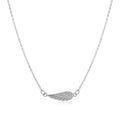 14K white gold angel wing necklace pendant with carved feather detail