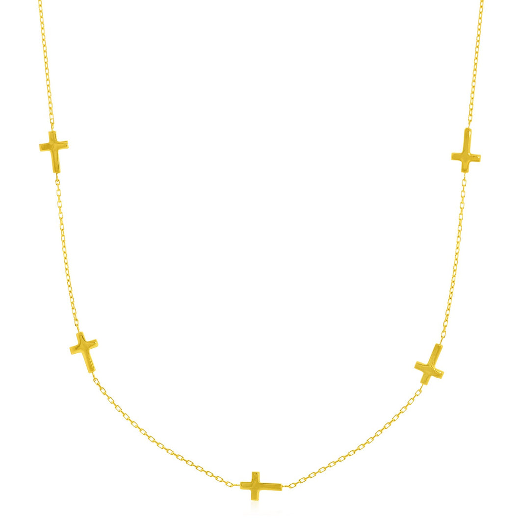14k Yellow Gold Chain Necklace with Cross Stations