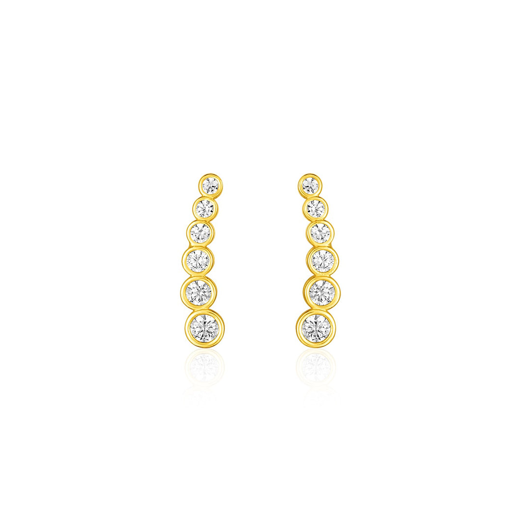 14k Yellow Gold Graduated Circles Climber Post Earrings with Cubic Zirconias