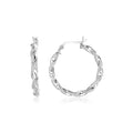 925 sterling silver twisted round hoop earrings with polished rope texture