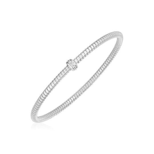 14K white gold stretch bangle with round diamond stones