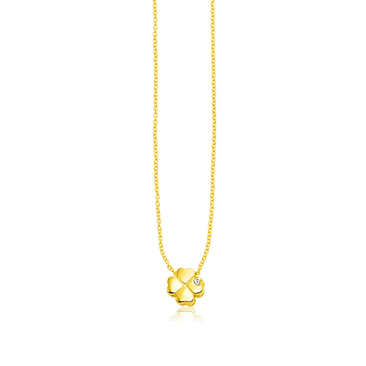14KT Yellow Gold Four Leaf Clover Necklace 0.07 CT. T.W. - Spence Diamonds