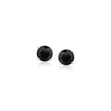 Load image into Gallery viewer, 14k White Gold Stud Earrings with Black 5mm Faceted Cubic Zirconia