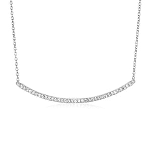 Sterling Silver Curved Bar Necklace with Cubic Zirconias