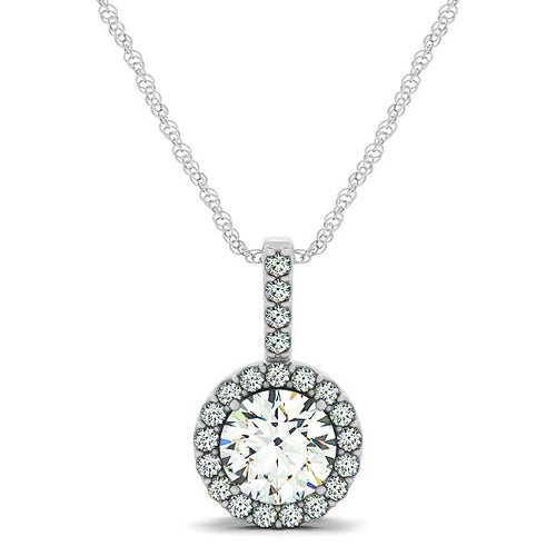 14k White Gold Diamond Halo Round Style Pendant (5/8 cttw)