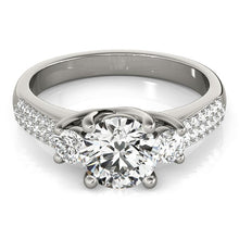 Load image into Gallery viewer, 14k White Gold 3 Stone Pave Set Band Diamond Engagement Ring (1 7/8 cttw)