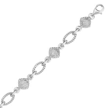 Load image into Gallery viewer, Sterling Silver Cable Oval and Square Link Bracelet with Diamonds (1/4 cttw)