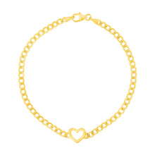 Load image into Gallery viewer, 14k Yellow Gold 7 inch Curb Chain Bracelet with Heart