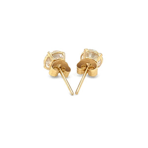 14k Yellow Gold Stud Earrings with White Hue Faceted Cubic Zirconia