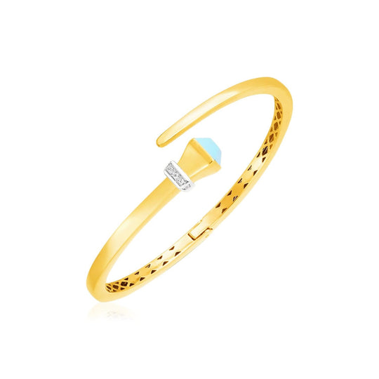 14K yellow gold crossover bangle with turquoise and diamond stones