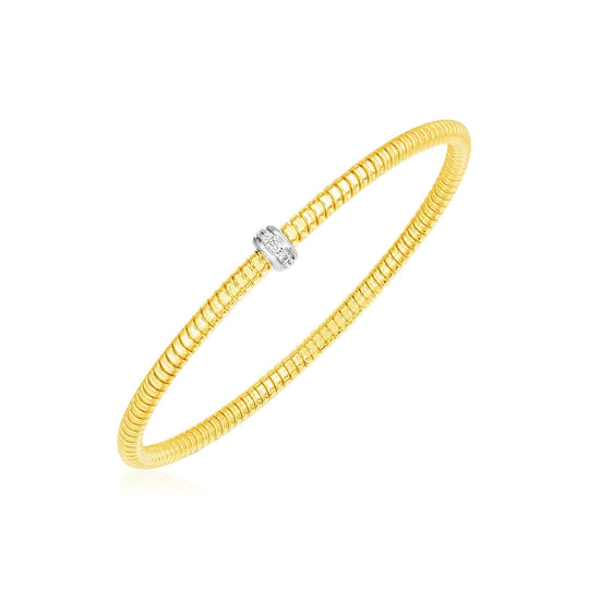 14K yellow gold stretch bangle with round diamond stones