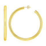 14K yellow gold polished hoop earrings with smooth rounded profile thumbnail 1