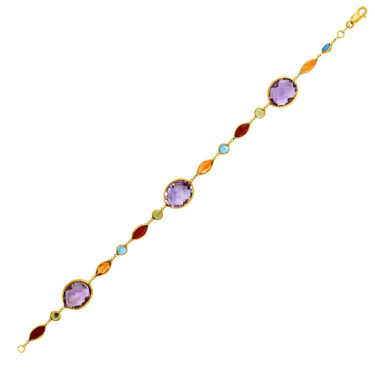 14K yellow gold bracelet with multi-colored gemstone links