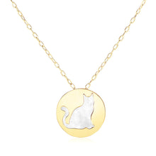 Load image into Gallery viewer, 14k Yellow Gold Necklace with Cat Symbol in Mother of Pearl