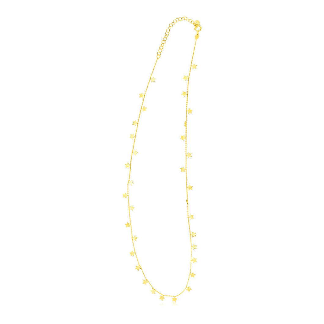 14K Yellow Gold Necklace with Dangling Stars