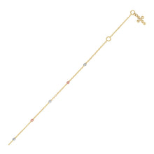Load image into Gallery viewer, 14k Tri Color Gold Anklet with Cross