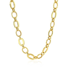 Load image into Gallery viewer, Shiny and Textured Oval Link Necklace in 14k Yellow Gold