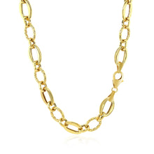 Load image into Gallery viewer, Shiny and Textured Oval Link Necklace in 14k Yellow Gold