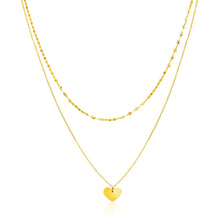 Load image into Gallery viewer, 14k Yellow Gold 18 inch Two Strand Necklace with Heart Pendant