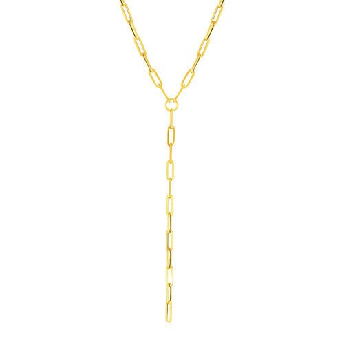 14k Yellow Gold Paperclip Chain Lariat Necklace