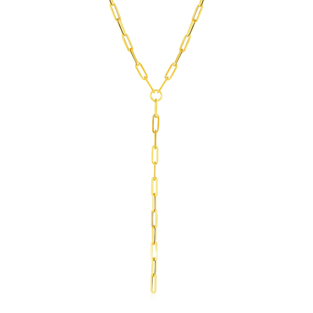 14k Yellow Gold Paperclip Chain Lariat Necklace