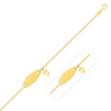 14K yellow gold children's ID bracelet with heart accent and cable chain thumbnail 1