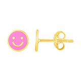 14k Yellow Gold and Enamel Pink Smiley Face Stud Earrings thumbnail 1