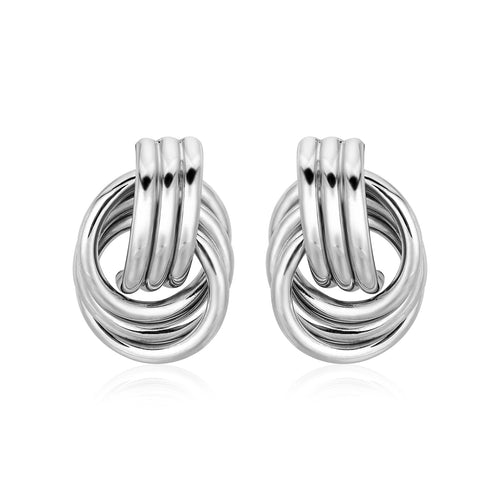 Polished Love Knot Earrings with Interlocking Rings in Sterling Silver