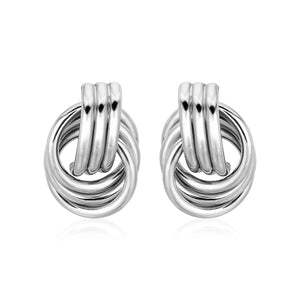 Polished Love Knot Earrings with Interlocking Rings in Sterling Silver