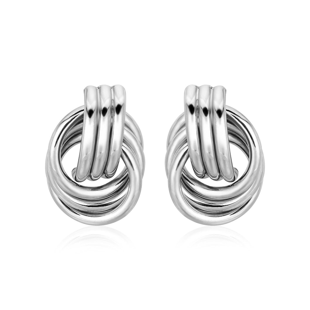 Polished Love Knot Earrings with Interlocking Rings in Sterling Silver