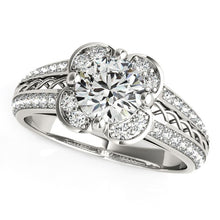 Load image into Gallery viewer, Round Diamond Floral Motif Engagement Ring in 14k White Gold (1 3/8 cttw)