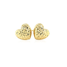 Load image into Gallery viewer, 14k Yellow Gold Puffed Heart Earrings with Diamond Cuts