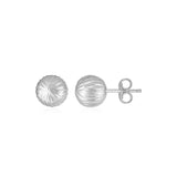 14K White Gold Ball Earrings with Linear Texture thumbnail 1