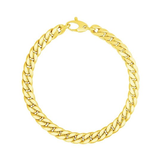 14K yellow gold Cuban link bracelet with box clasp and polished links