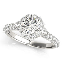 Load image into Gallery viewer, 14k White Gold Halo Round Diamond Engagement Pave Band Ring (2 cttw)