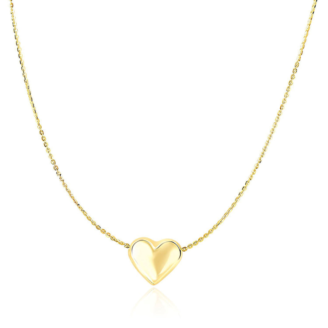 14k Yellow Gold Chain Necklace with Sliding Puffed Heart Charm