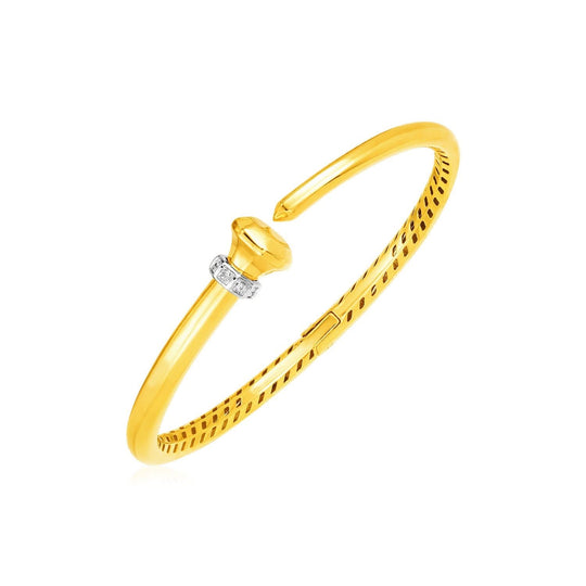 14K yellow gold hinged bangle bracelet with round diamond stones