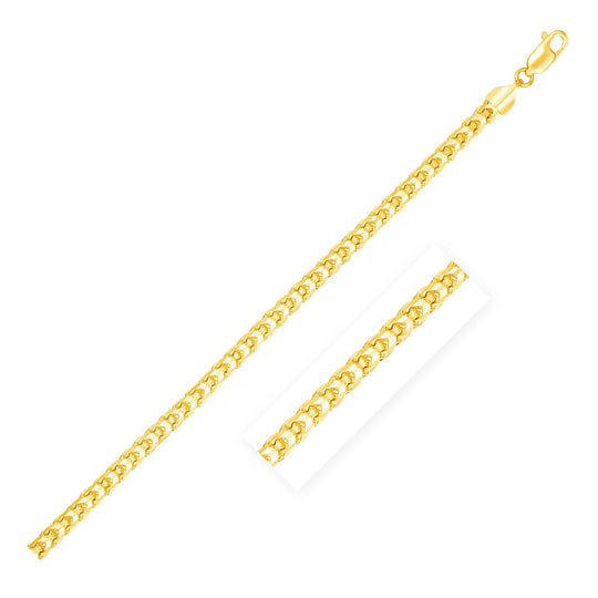 14K yellow gold Franco chain with diamond-cut round faceted surface