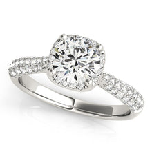 Load image into Gallery viewer, 14k White Gold Halo Graduated Pave Shank Diamond Engagement Ring (1 1/3 cttw)