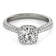 Load image into Gallery viewer, 14k White Gold Halo Graduated Pave Shank Diamond Engagement Ring (1 1/3 cttw)