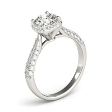 Load image into Gallery viewer, 14k White Gold Halo Graduated Pave Shank Diamond Engagement Ring (1 1/3 cttw)