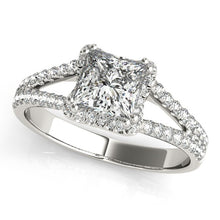 Load image into Gallery viewer, 14k White Gold Princes Cut Halo Split Shank Diamond Engagement Ring (2 cttw)