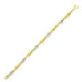 14K two-tone gold interlaced smooth and textured link bracelet