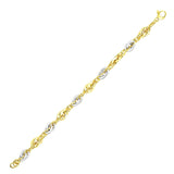 14K two-tone gold interlaced smooth and textured link bracelet thumbnail 1