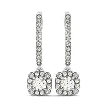 Load image into Gallery viewer, Cushion Shape Halo Style Diamond Drop Earrings in 14k White Gold (1/2 cttw)