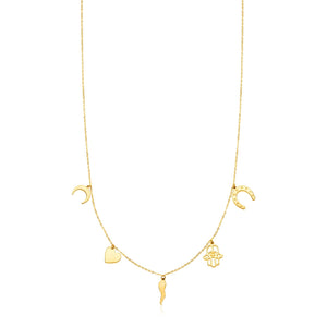 14K Yellow Gold Necklace with Polished Charms