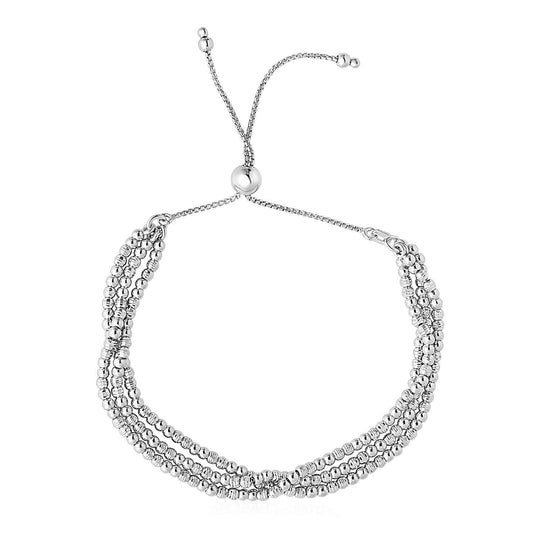 925 sterling silver three-strand adjustable bead bracelet