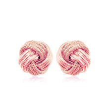 Load image into Gallery viewer, 14k Rose Gold Love Knot with Ridge Texture Earrings