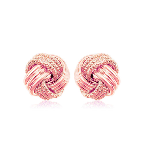 14k Rose Gold Love Knot with Ridge Texture Earrings